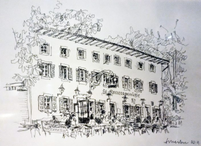 Tuschezeichnung - Historische Ansicht Biergarten Emmeramsmühle