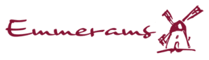 Logo der Emmeramsmühle in weinrot